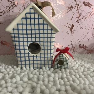 Rae Dunn Plaid Perch and handmade Baby Plaid  BirdHouse